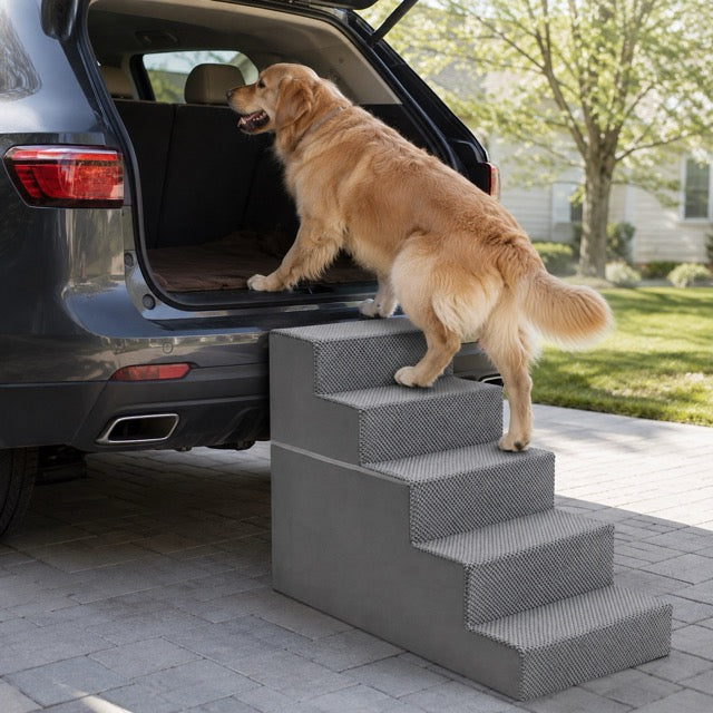 Pet Stairs for Dogs & Cats – Foam Dog Steps with Anti-Slip Base & Washable Cover, 3/4/5 Steps