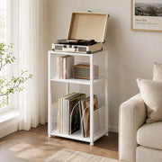 Record Player Stand with Vinyl Storage – 3-Tier Side Table Holds 100+ Records, Retro Wood & Metal