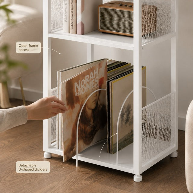 Record Player Stand with Vinyl Storage – 3-Tier Side Table Holds 100+ Records, Retro Wood & Metal