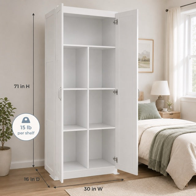 71-Inch Wooden Storage Cabinet | 4-Tier Freestanding Organizer for Home