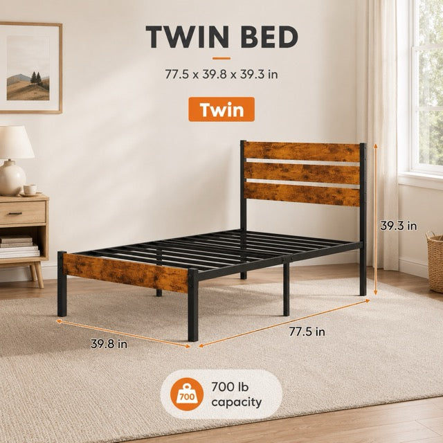 Metal Platform Bed Frame with Headboard & Footboard – No Box Spring Needed, 800 lb Capacity, Twin/Full/Queen