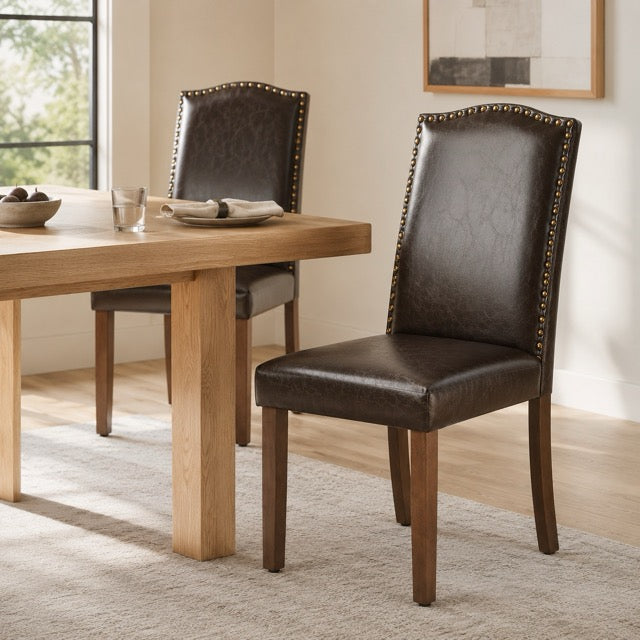 Modern Upholstered Dining Chairs Set of 2 – Armless with Nailhead Trim & Solid Wood Legs