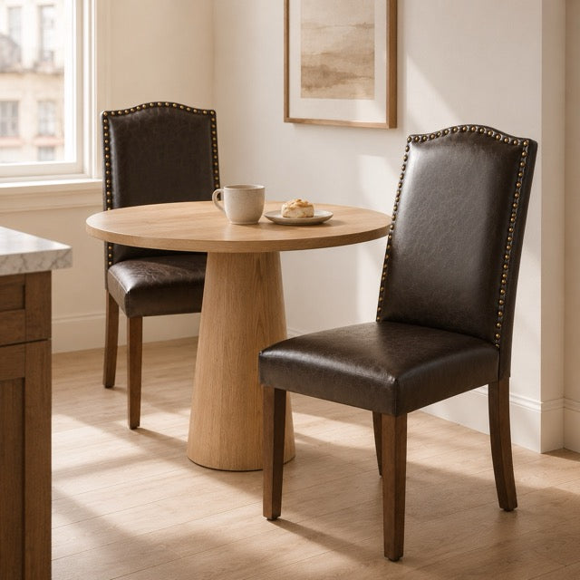 Modern Upholstered Dining Chairs Set of 2 – Armless with Nailhead Trim & Solid Wood Legs