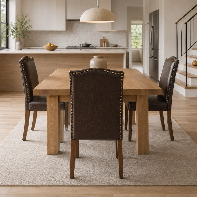 Modern Upholstered Dining Chairs Set of 2 – Armless with Nailhead Trim & Solid Wood Legs
