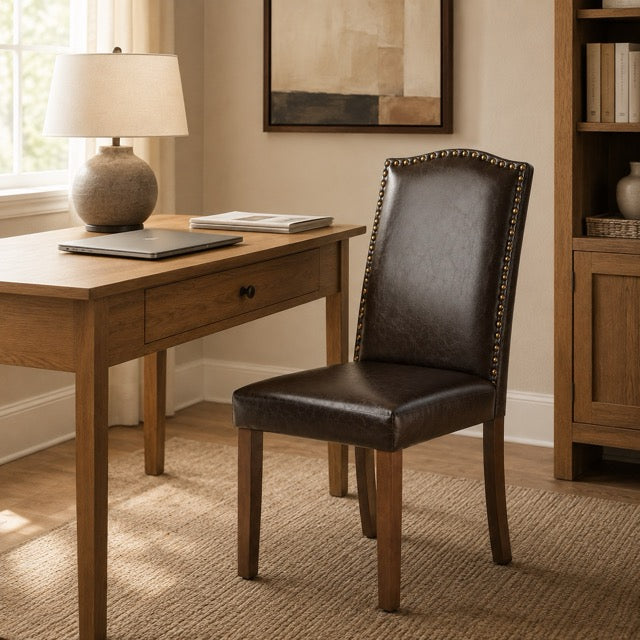 Modern Upholstered Dining Chairs Set of 2 – Armless with Nailhead Trim & Solid Wood Legs