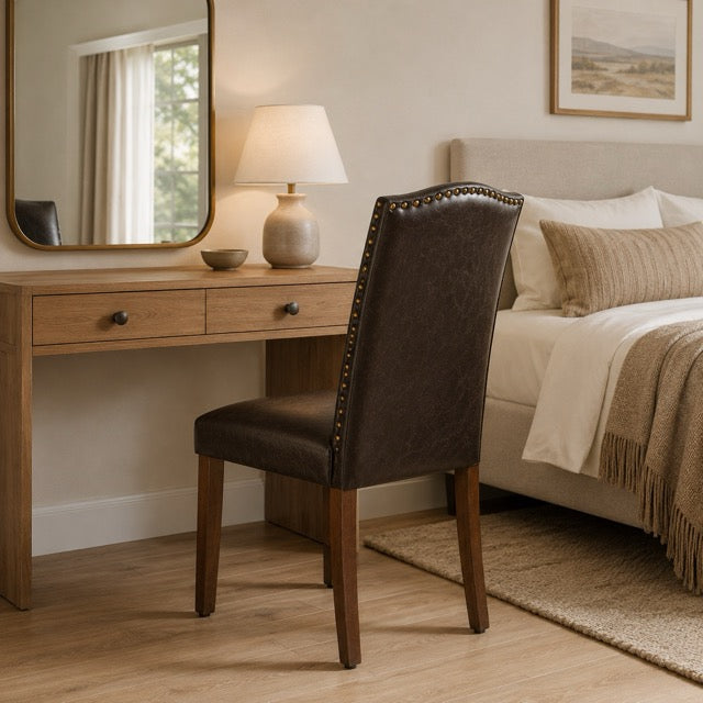 Modern Upholstered Dining Chairs Set of 2 – Armless with Nailhead Trim & Solid Wood Legs