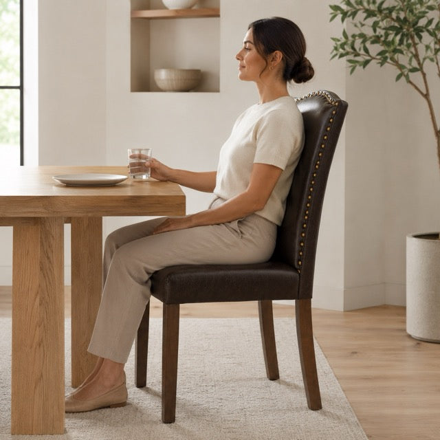 Modern Upholstered Dining Chairs Set of 2 – Armless with Nailhead Trim & Solid Wood Legs