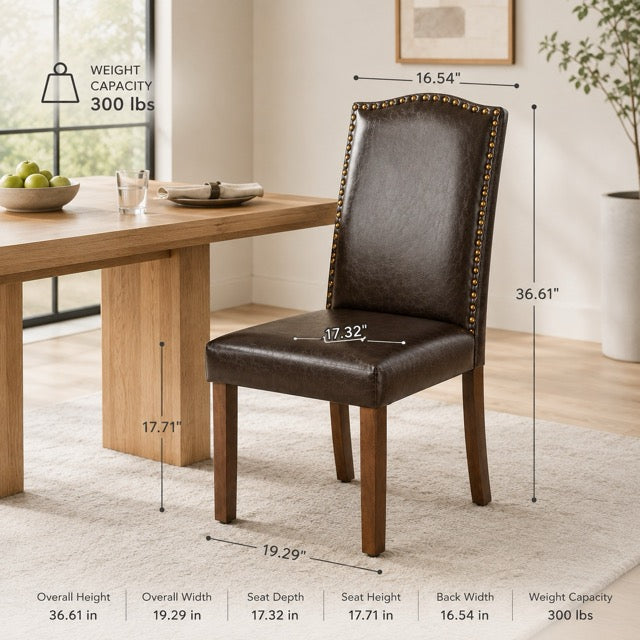 Modern Upholstered Dining Chairs Set of 2 – Armless with Nailhead Trim & Solid Wood Legs