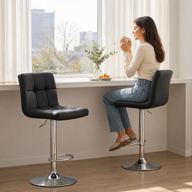Set of 2 Adjustable Swivel Bar Stools with PU Leather Seats