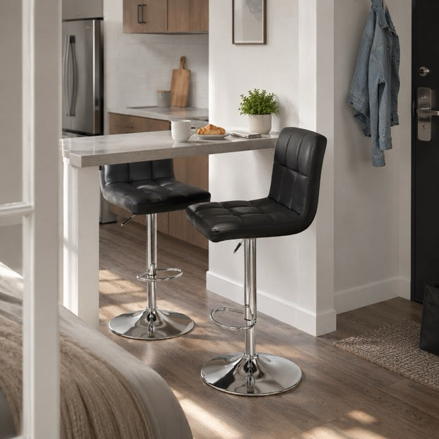 Set of 2 Adjustable Swivel Bar Stools with PU Leather Seats