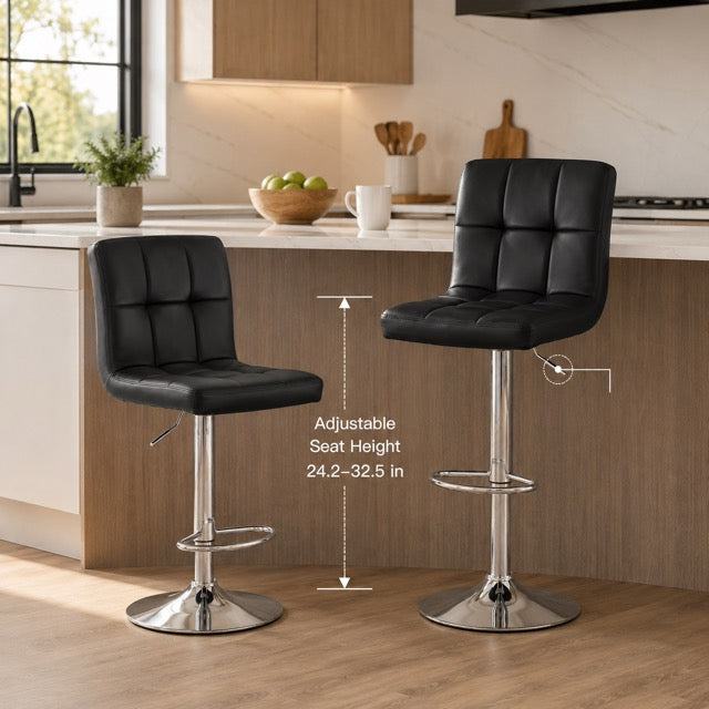 Set of 2 Adjustable Swivel Bar Stools with PU Leather Seats