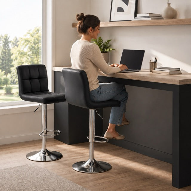 Set of 2 Adjustable Swivel Bar Stools with PU Leather Seats