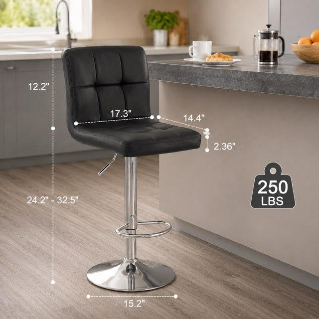 Set of 2 Adjustable Swivel Bar Stools with PU Leather Seats