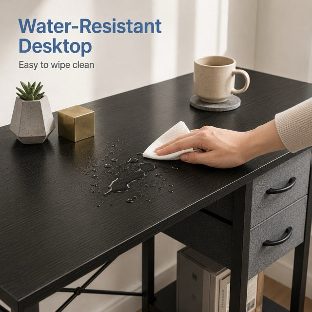 Computer Desk with Fabric Drawers & Side Hook – 47" Wooden Study & Home Office Desk