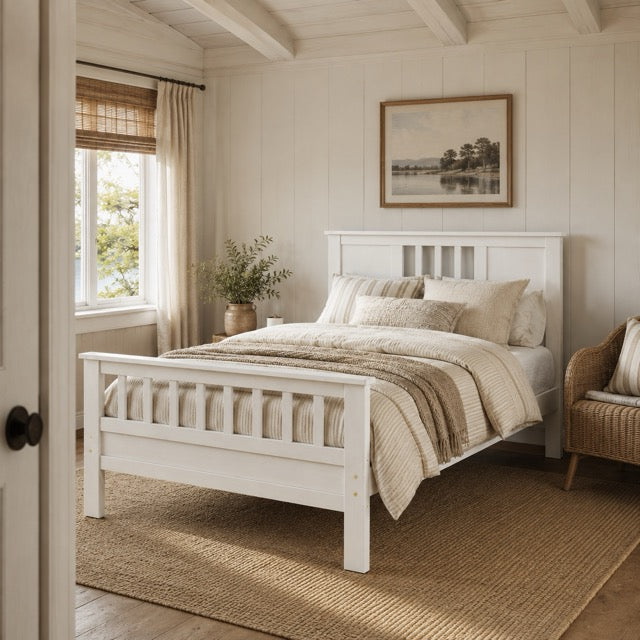 Classic White Solid Wood Twin Bed Frame with Headboard & Footboard, No Box Spring Needed, 9-Inch Storage Clearance