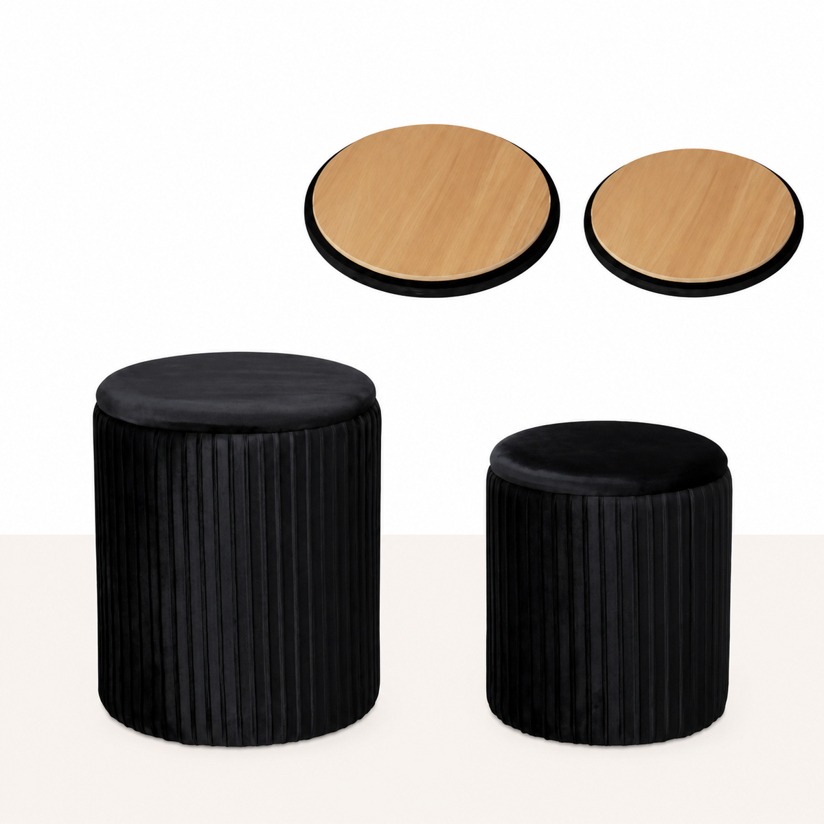 Round Storage Ottoman Set of 2 – Velvet Stackable Footstool with Lid, Dressing Stool & Coffee Table