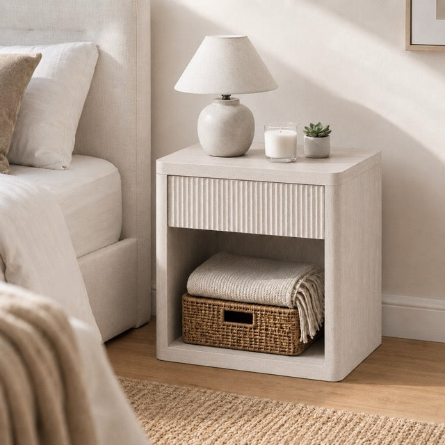 Bedside Cabinet with Drawers & Open Shelves | Modern Nightstand with Rounded Corners