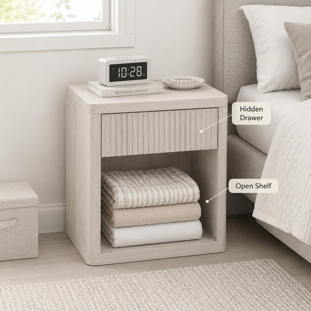Bedside Cabinet with Drawers & Open Shelves | Modern Nightstand with Rounded Corners