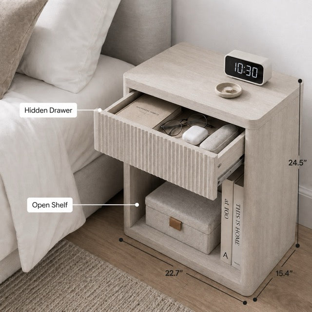 Bedside Cabinet with Drawers & Open Shelves | Modern Nightstand with Rounded Corners