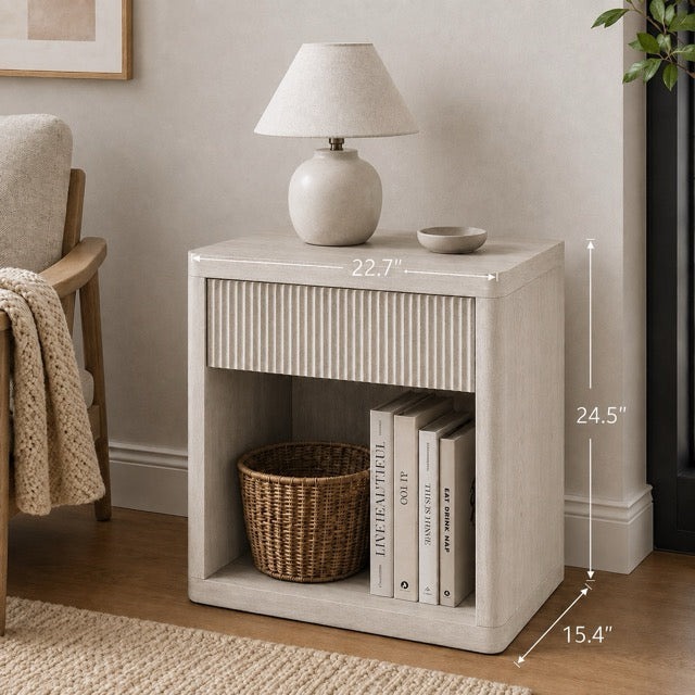 Bedside Cabinet with Drawers & Open Shelves | Modern Nightstand with Rounded Corners