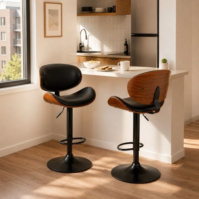 Adjustable Swivel PU Leather Bar Stools – Set of 2, 4, or 6 | Black & Brown