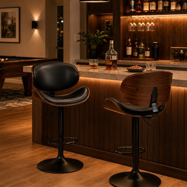 Adjustable Swivel PU Leather Bar Stools – Set of 2, 4, or 6 | Black & Brown