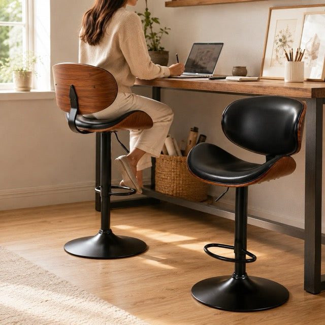 Adjustable Swivel PU Leather Bar Stools – Set of 2, 4, or 6 | Black & Brown