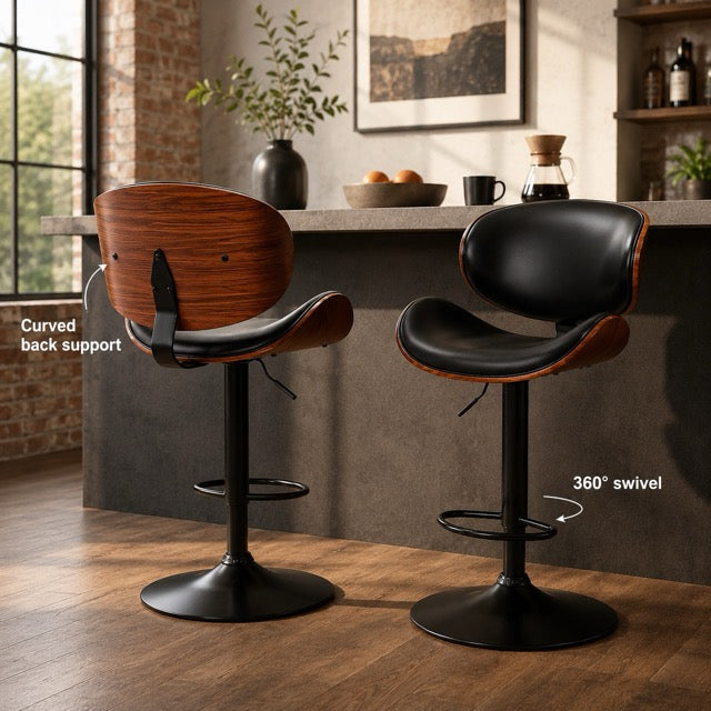 Adjustable Swivel PU Leather Bar Stools – Set of 2, 4, or 6 | Black & Brown