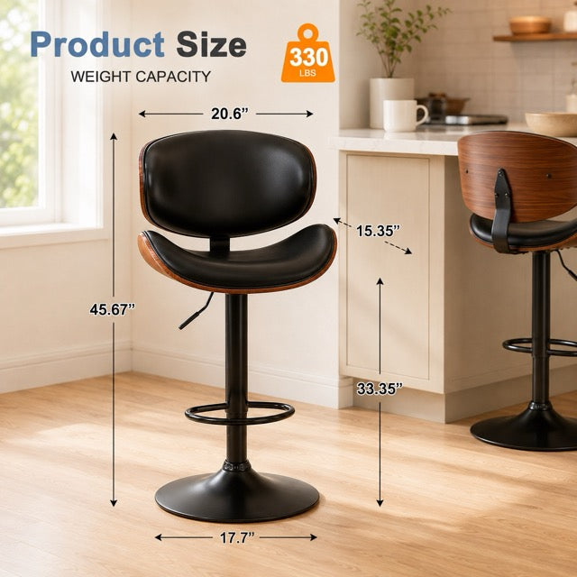 Adjustable Swivel PU Leather Bar Stools – Set of 2, 4, or 6 | Black & Brown