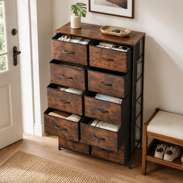 10 Drawer Tall Fabric Dresser for Bedroom & Closet