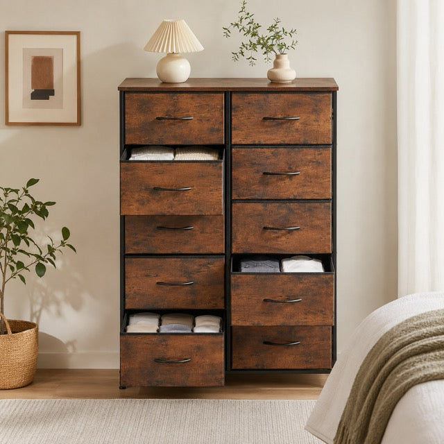 10 Drawer Tall Fabric Dresser for Bedroom & Closet