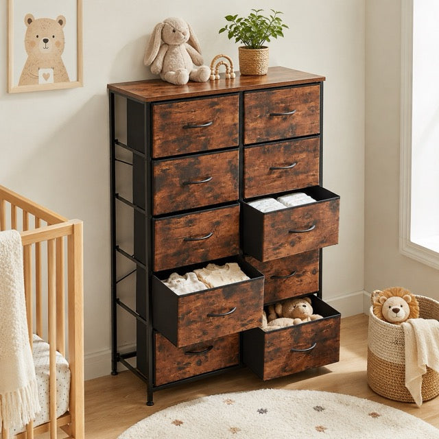 10 Drawer Tall Fabric Dresser for Bedroom & Closet