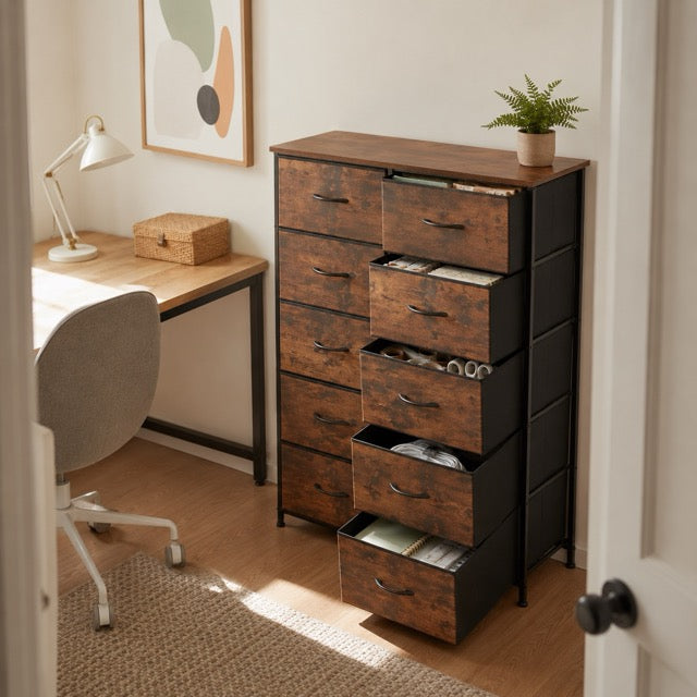 10 Drawer Tall Fabric Dresser for Bedroom & Closet