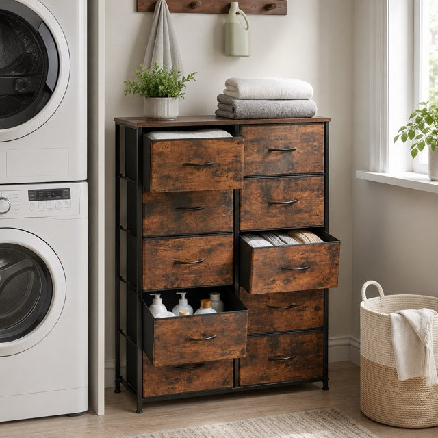 10 Drawer Tall Fabric Dresser for Bedroom & Closet
