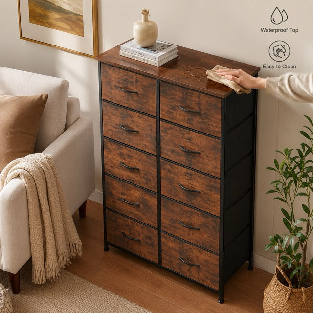 10 Drawer Tall Fabric Dresser for Bedroom & Closet