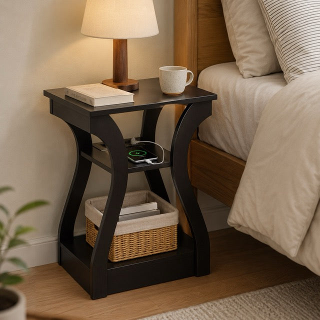3-Tier End Table with Charging Station – USB & Type-C Ports, Side Table for Living Room & Bedroom