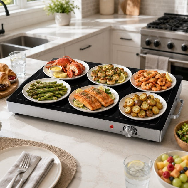 EverServe Electric Food Warming Tray – 24.8" Tempered Glass Surface, Adjustable Temperature for Parties & Buffets