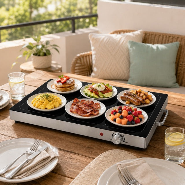 EverServe Electric Food Warming Tray – 24.8" Tempered Glass Surface, Adjustable Temperature for Parties & Buffets