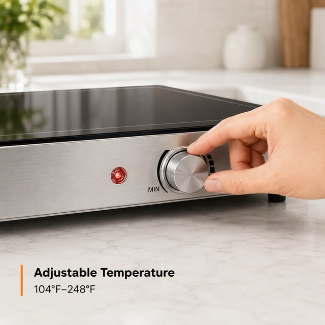 EverServe Electric Food Warming Tray – 24.8" Tempered Glass Surface, Adjustable Temperature for Parties & Buffets