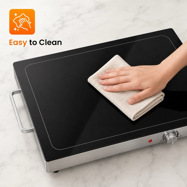 EverServe Electric Food Warming Tray – 24.8" Tempered Glass Surface, Adjustable Temperature for Parties & Buffets