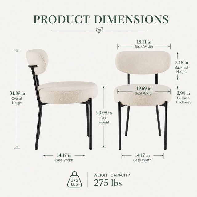 Cushioned Dining Chairs Set of 2 – Upholstered Seats with Steel Frame