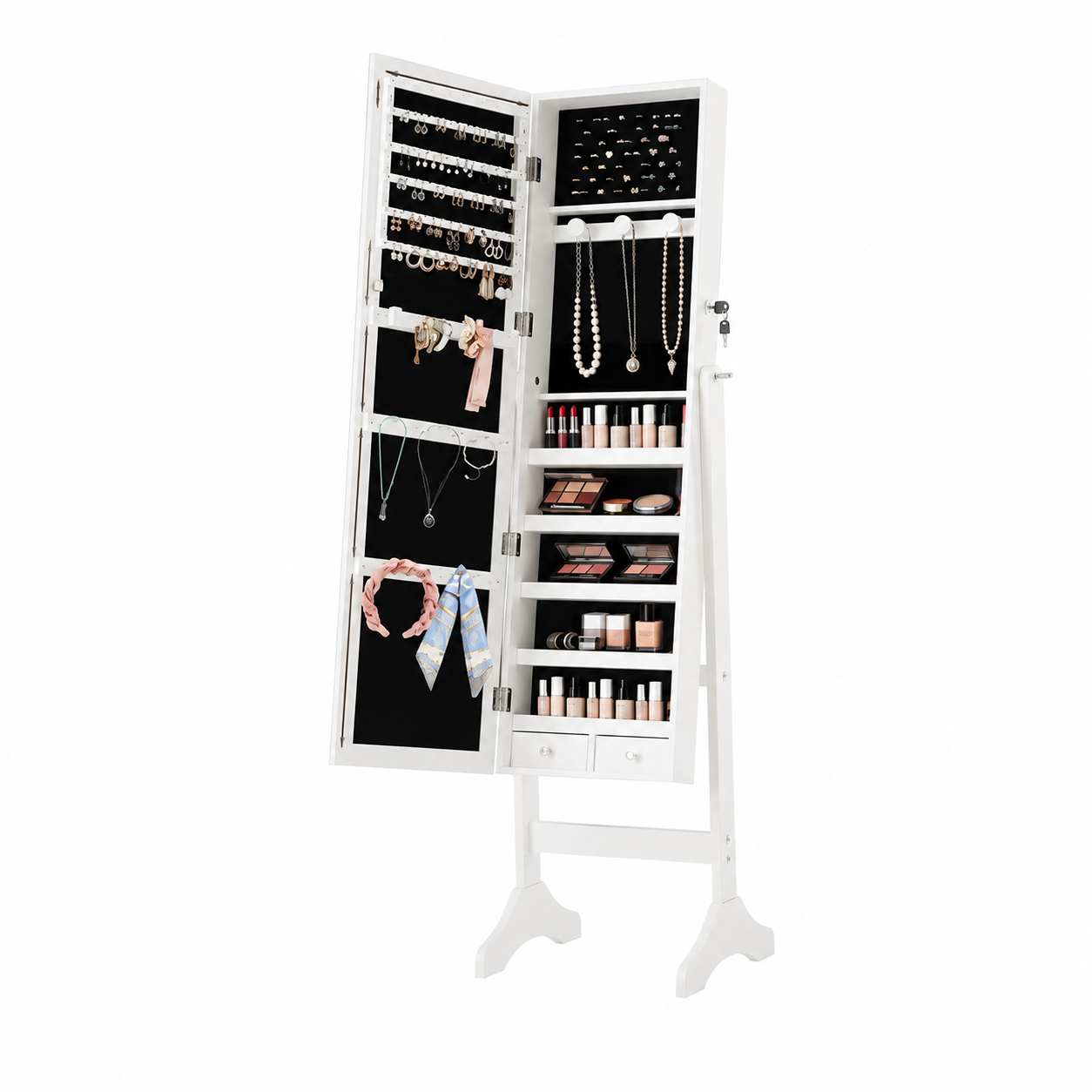 Freestanding Full-Length Mirror Jewelry Cabinet with Adjustable Tilt & Organized Storage