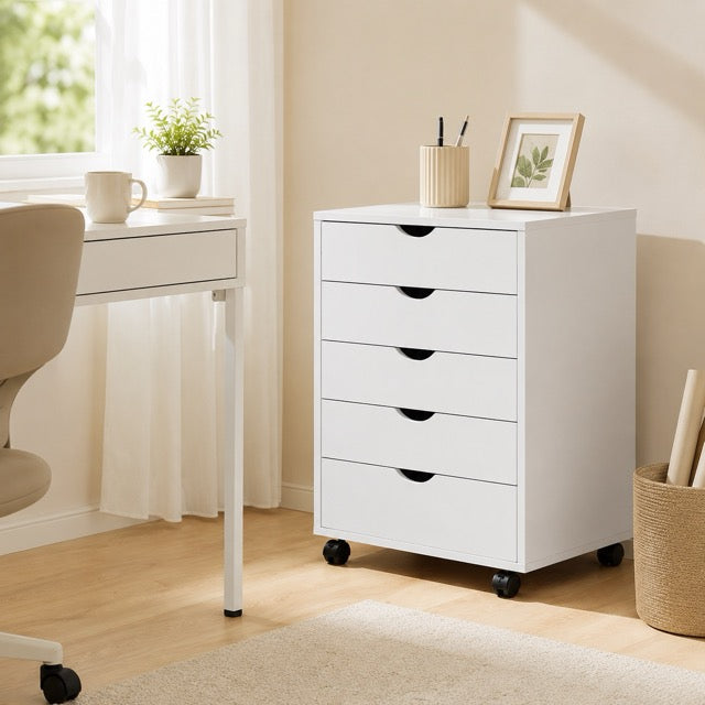 Rolling Storage Chest with Wheels – 5 or 7 Drawer Dresser, Black & White
