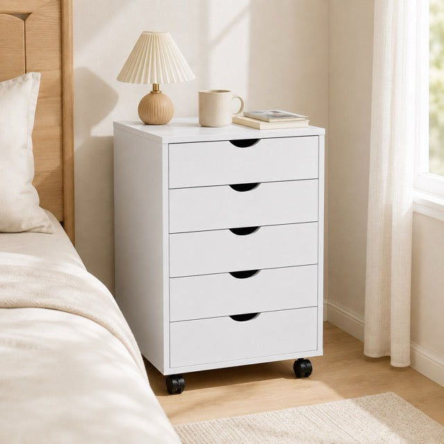 Rolling Storage Chest with Wheels – 5 or 7 Drawer Dresser, Black & White
