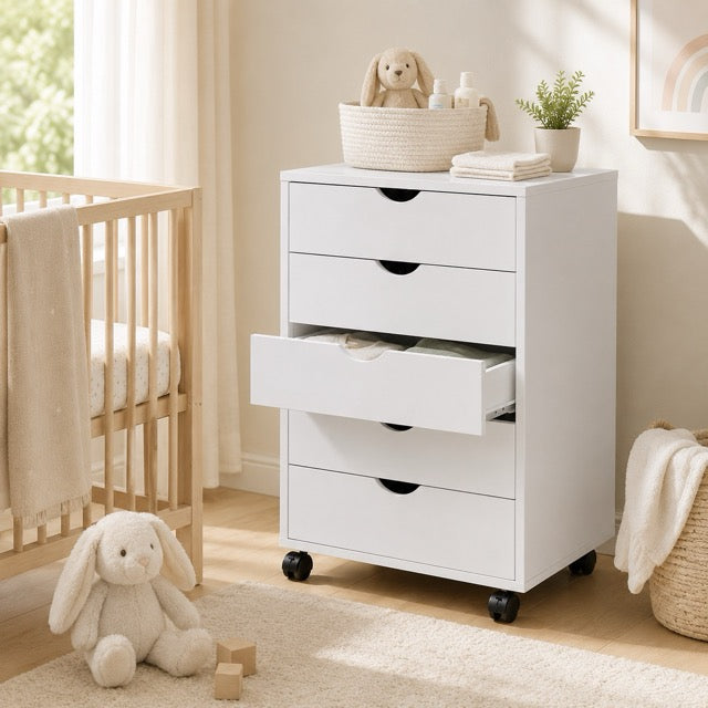 Rolling Storage Chest with Wheels – 5 or 7 Drawer Dresser, Black & White