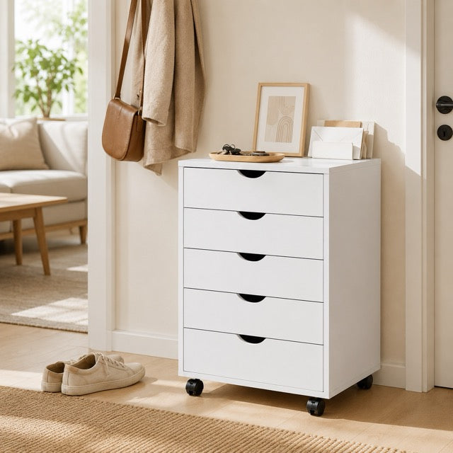 Rolling Storage Chest with Wheels – 5 or 7 Drawer Dresser, Black & White