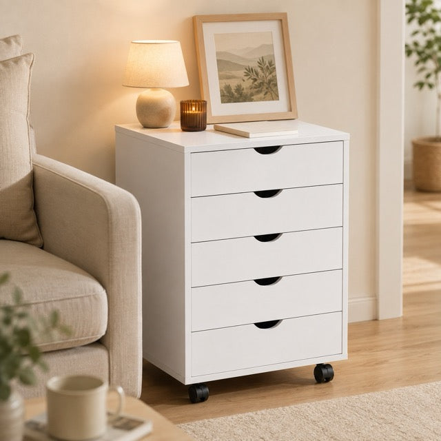 Rolling Storage Chest with Wheels – 5 or 7 Drawer Dresser, Black & White