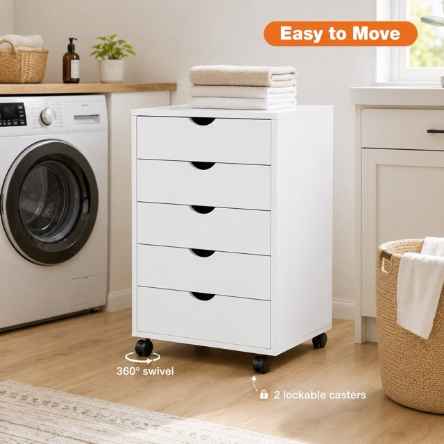 Rolling Storage Chest with Wheels – 5 or 7 Drawer Dresser, Black & White