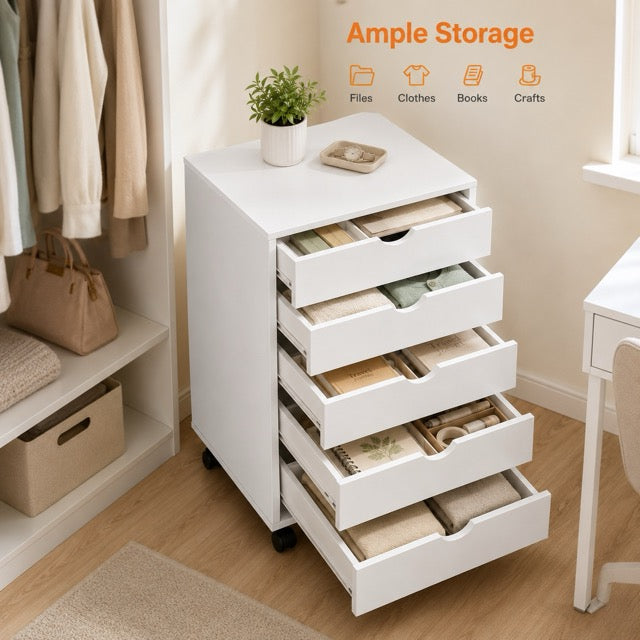 Rolling Storage Chest with Wheels – 5 or 7 Drawer Dresser, Black & White