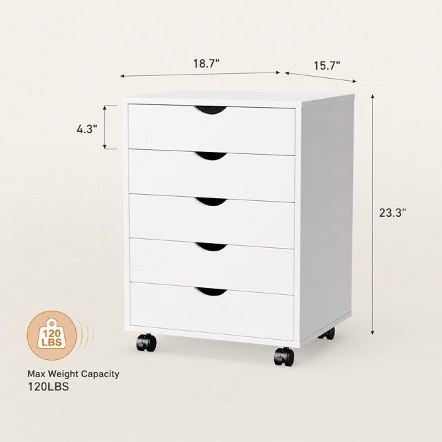 Rolling Storage Chest with Wheels – 5 or 7 Drawer Dresser, Black & White